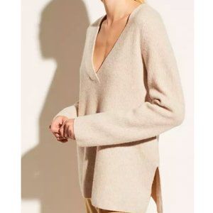 Vince V-Neck Ribbed Wool Cashmere Pullover Sweater
